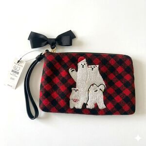 NEW Talbots Polar Bear Buffalo Plaid Wristlet Clutch Red Black Check NWT